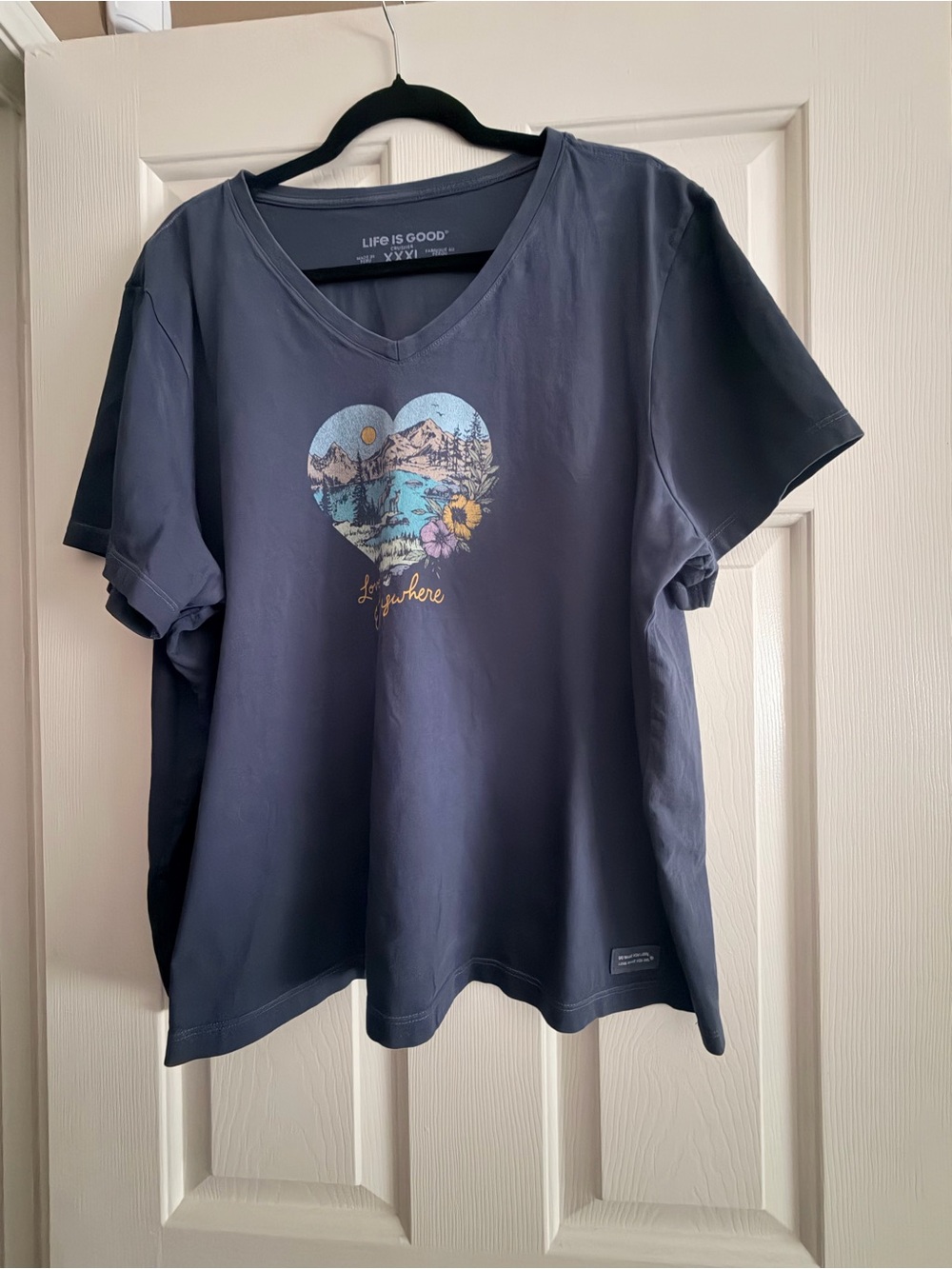 Life Is Good Navy V-Neck Scenic Heart Graphic Tee